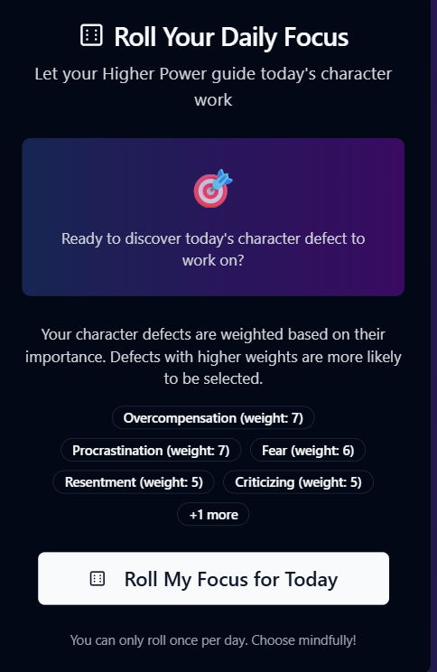 Step Six Character Defects Rolling Feature